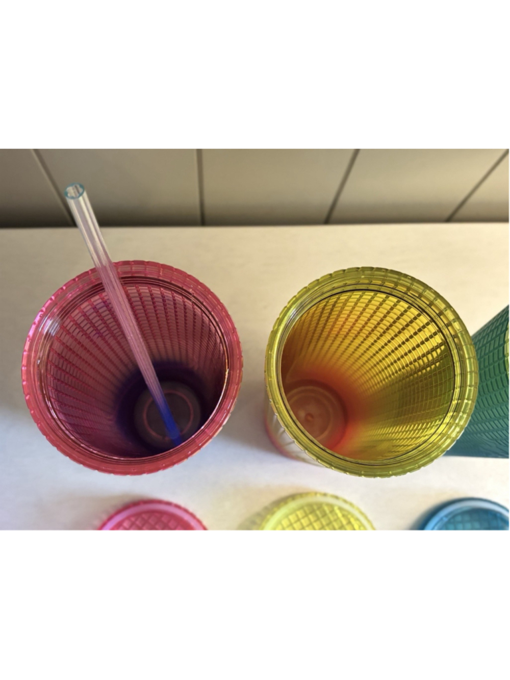 Lot (3) Starbucks Tumbler 24 oz Venti Iridescent Ombré Grid Vibrant Pink Green + - Picture 10 of 12
